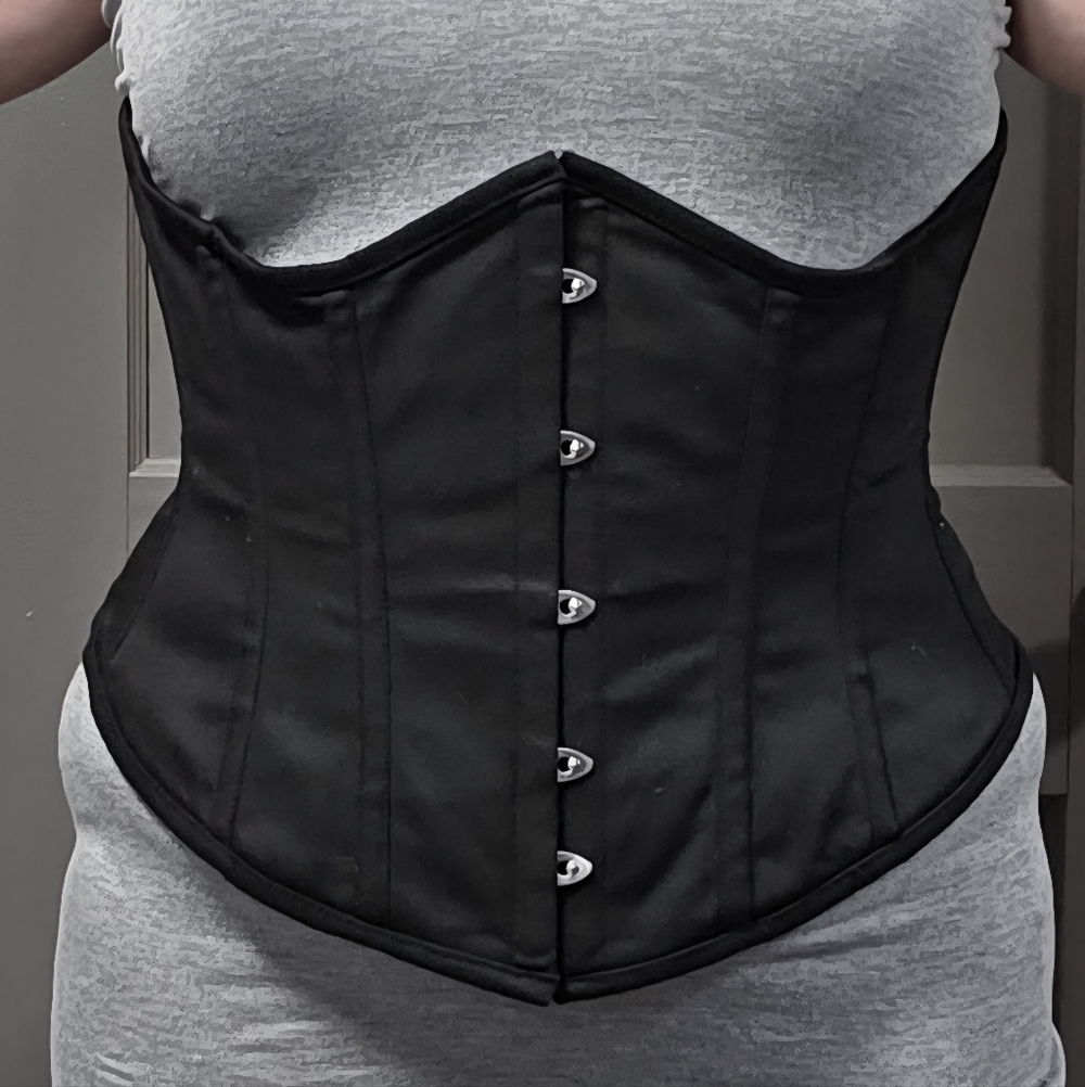 Orchard Corset Black Cotton Underbust Boned Corset Laced Up Size 38